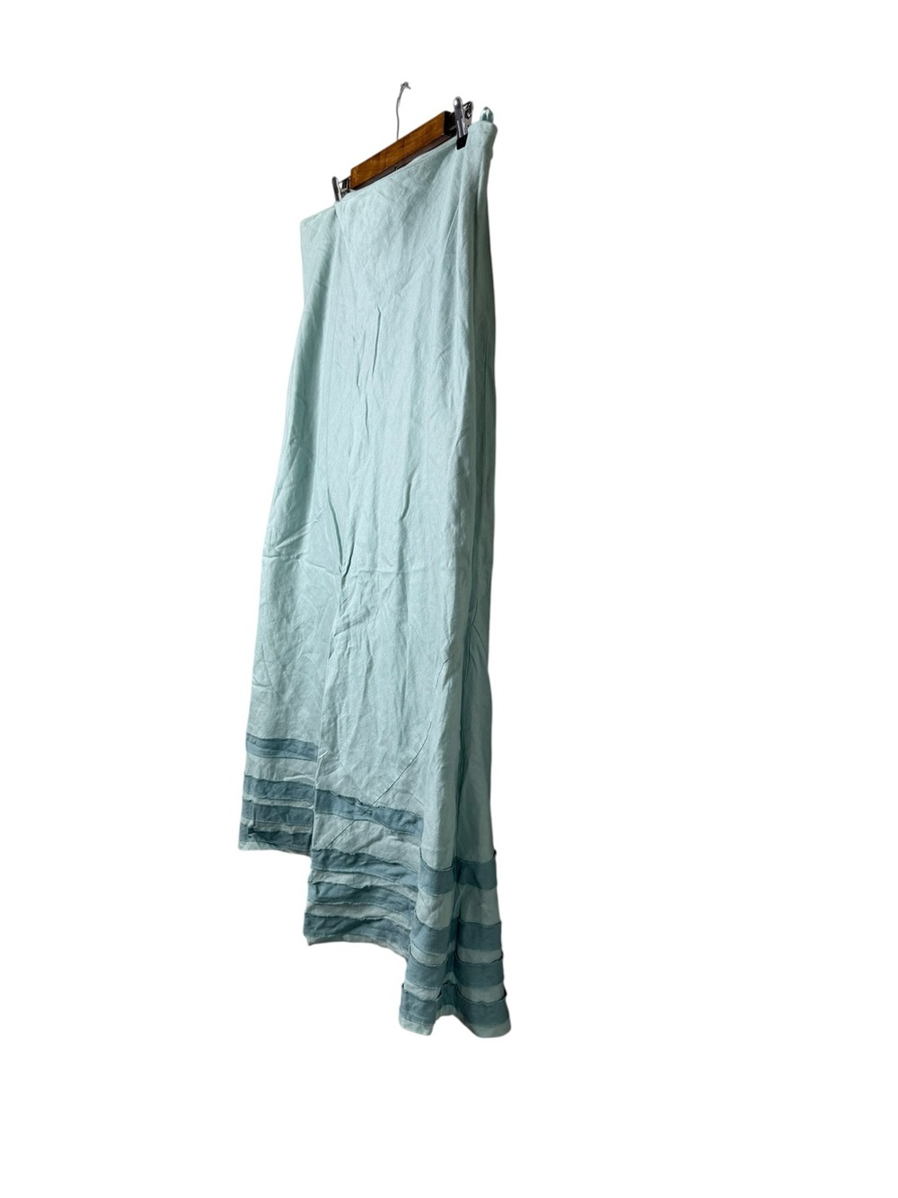 Boden 100% Linen Blue Green Teal Maxi Skirt Tiered Stripes Modest Minimalist - Picture 2 of 9